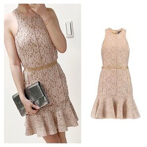 LANVIN dress mini beige pink lace size FR 38 US 6 cocktail bridesmaid ruffle NWT